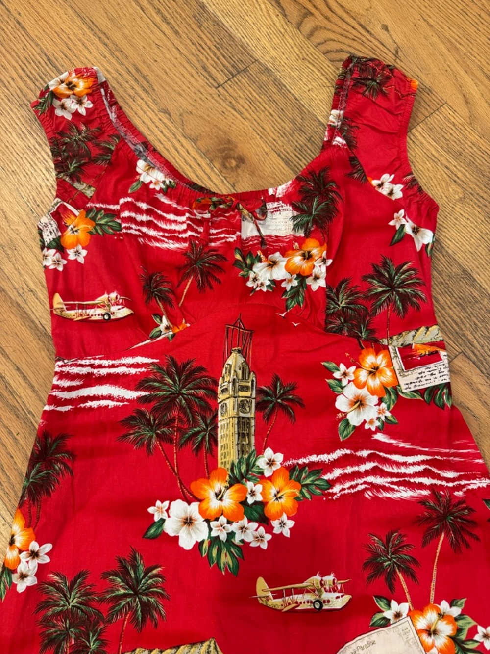 Hilo Hattie Tropical Floral Sundress in Red and Teal - Picture 7 of 9